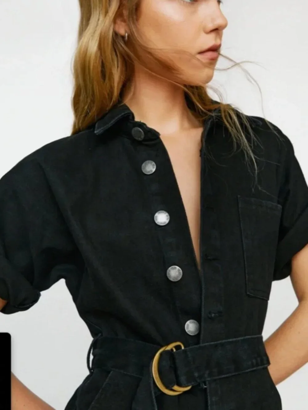 Nasty Gal Black Denim Jumpsuit Boilersuit, US 4 - Picture 2 of 5